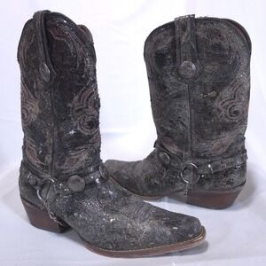 Durango Mens 12" Concho Harness Boots 12D Distressed Western Moto Black DB5598